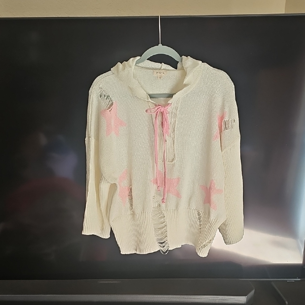 POL Cream Sweater with Pink Stars